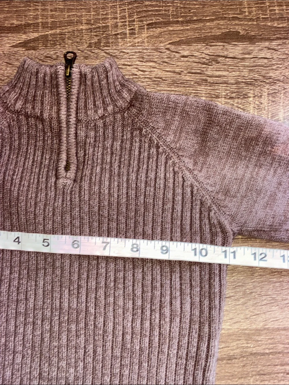 Pre Owned Sonoma Brown Ribbed Half-Zip Sweater with Blue Stripe Cuffs 2T